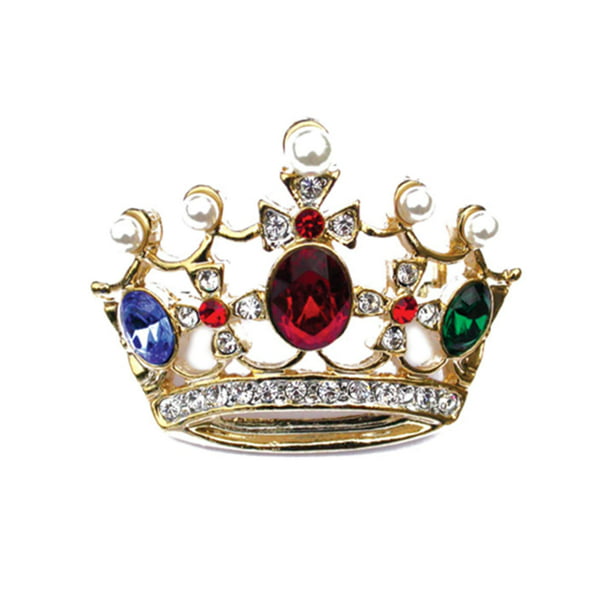 Rhinestone King Crown Brooch Pin 1-3/4-Inch
